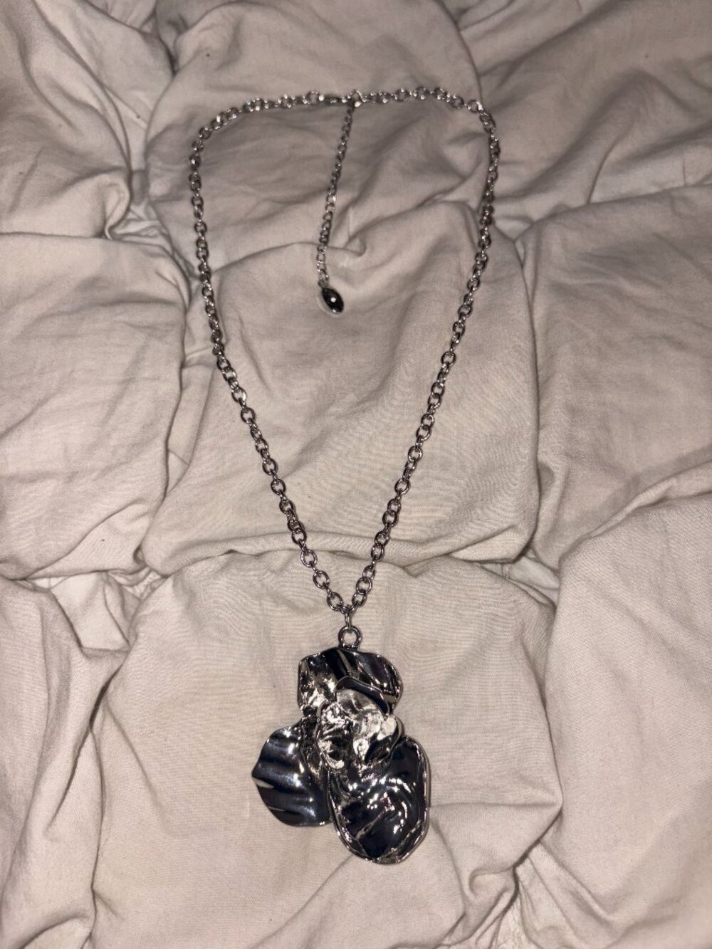 Free People Silver Molten Flower Statement Necklace